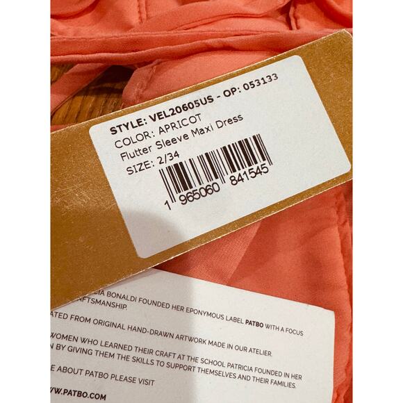 PATBO ORANGE FLUTTER SLEEVE RUFFLE MAXI PARTY DRESS size 2 / 34 - Picture 5 of 16